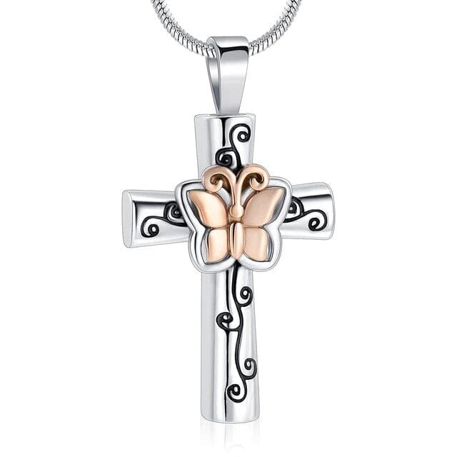 Butterfly Flower Cross Cremation Urn Necklace Cherished Emblems Rose