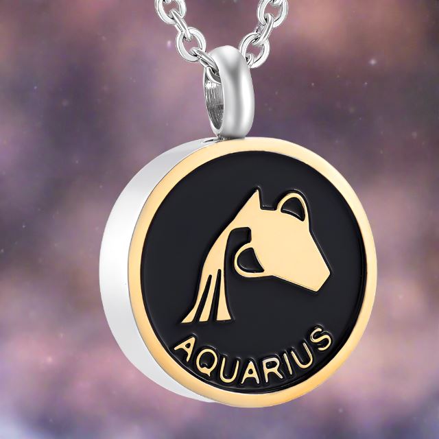 Astrology Sign Cremation Urn Necklace Cherished Emblems Aquarius Black
