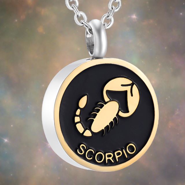 Astrology Sign Cremation Urn Necklace Cherished Emblems Scorpio Black