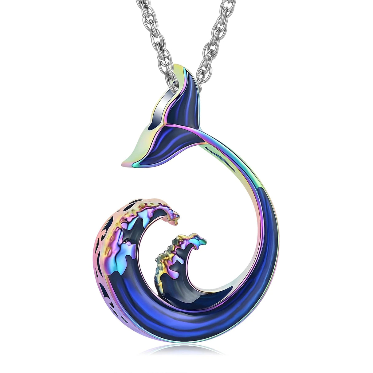 Mermaid Wave Urn Necklace for Ashes Cremation Jewelry Stainless Steel Ashes Pendant Keepsake Memorial Urn Jewelry for Men Women Cherished Emblems rainbow