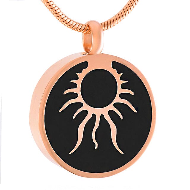 Shining Sun Cremation Urn Necklace Cremation Necklace Cherished Emblems Rose Gold