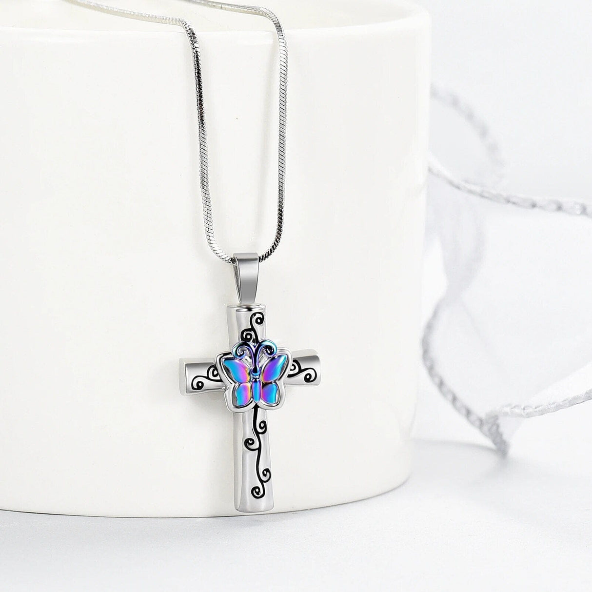 Butterfly Flower Cross Cremation Urn Necklace Cherished Emblems