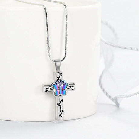 Butterfly Flower Cross Cremation Urn Necklace Cherished Emblems