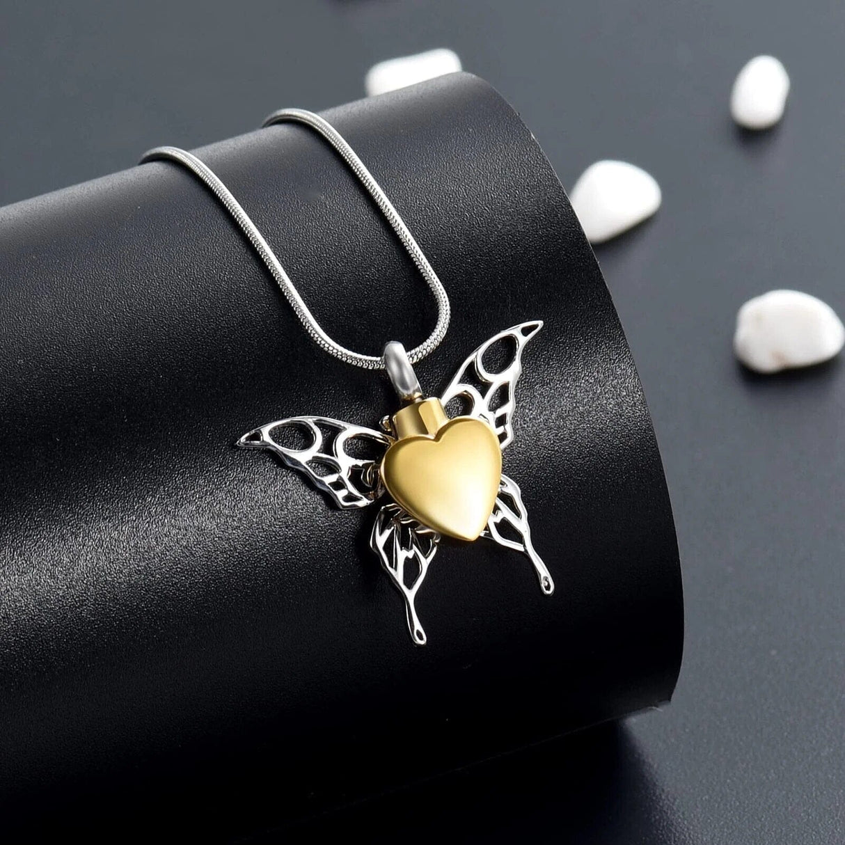 Butterfly Cremation Necklace With Heart Cherished Emblems