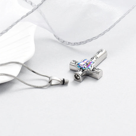 Butterfly Flower Cross Cremation Urn Necklace Cherished Emblems