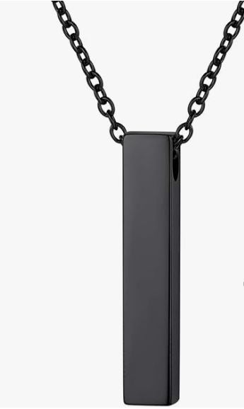 Simple Silver Column Cremation Urn Pendant Necklace Cremation Necklace Cherished Emblems Black
