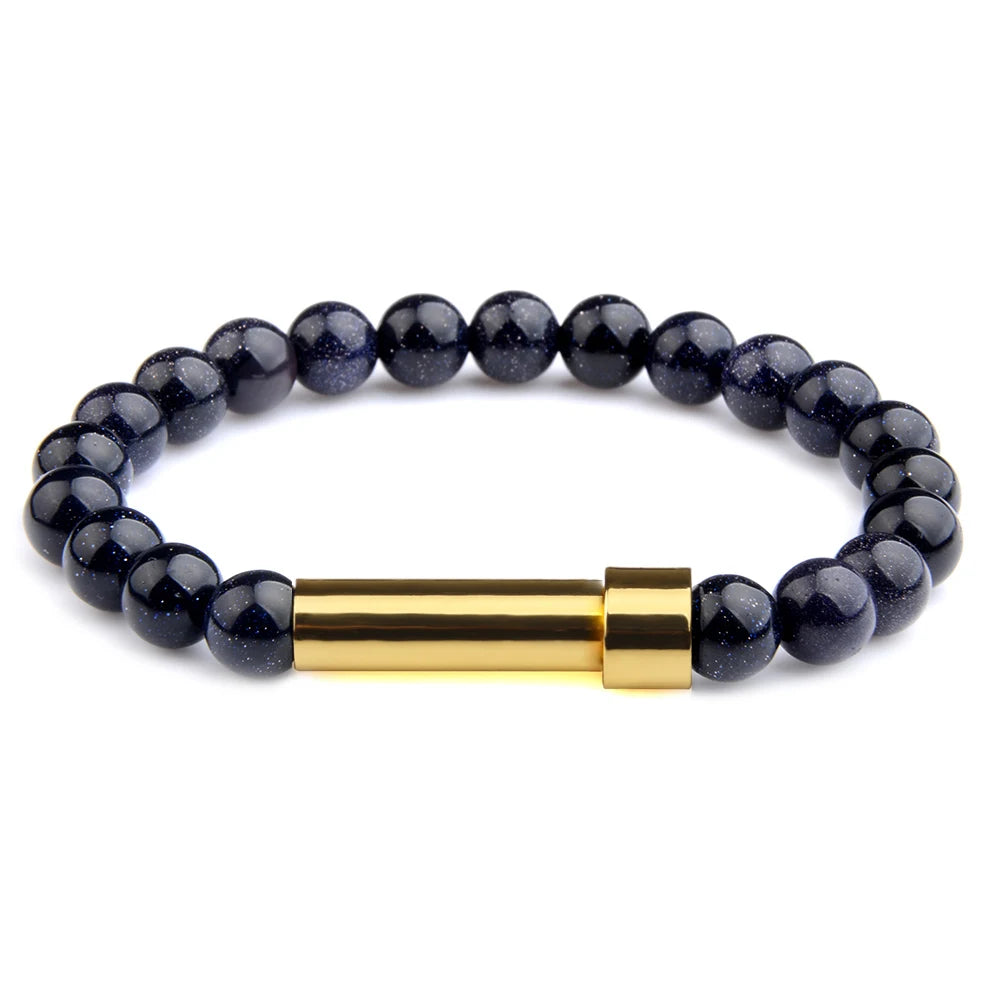 Blue Sandstone natural stone cremation bracelet with gold ash chamber