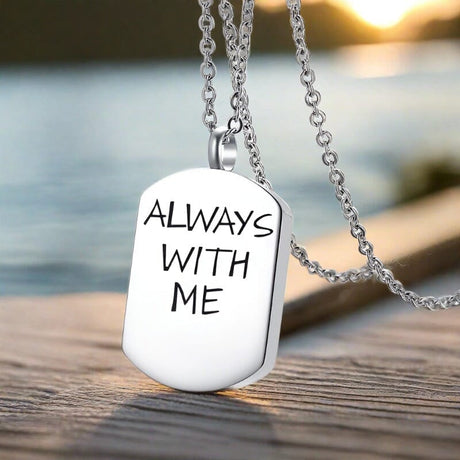 "Always With Me" Silver Dog Tag Cremation Necklace Cremation Necklace Cherished Emblems Silver
