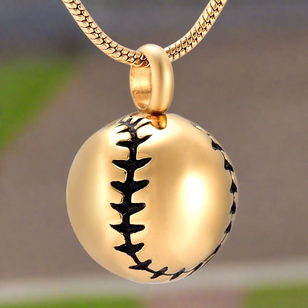 Baseball Shaped Cremation Urn Necklace Cremation Necklace Cherished Emblems Gold 