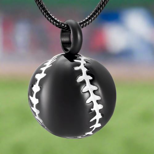Baseball Shaped Cremation Urn Necklace Cremation Necklace Cherished Emblems Black 