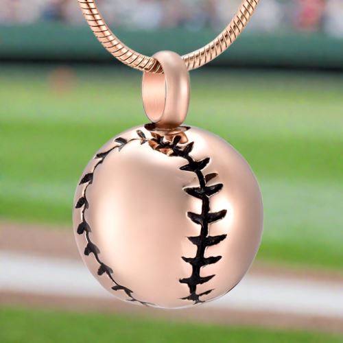Baseball Shaped Cremation Urn Necklace Cremation Necklace Cherished Emblems Rose Gold 