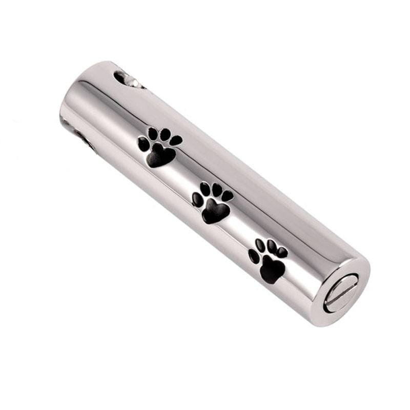 Cylinder Cremation Urn Necklace With Paw Prints Cremation Necklace Cherished Emblems Silver