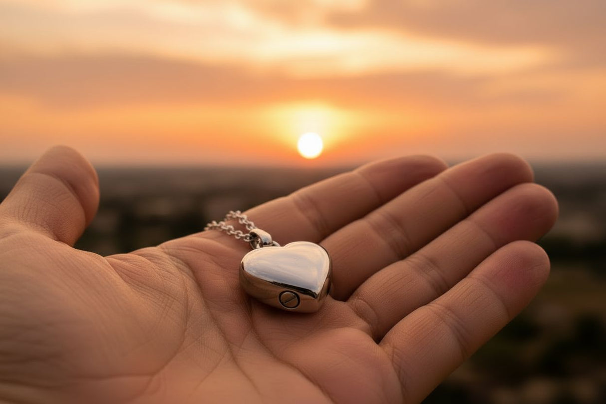 Gold/Silver Highly Polished Heart Cremation Urn Necklace Cremation Necklace Cherished Emblems Silver