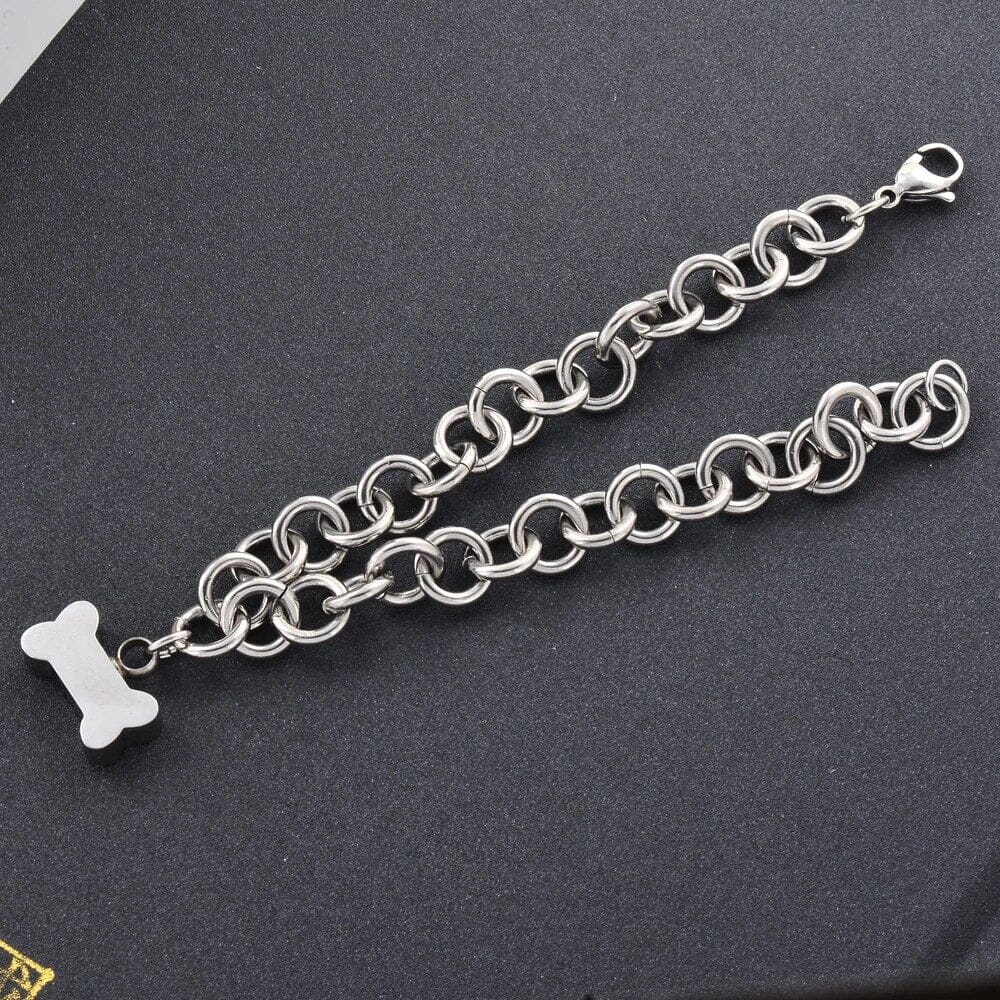 Dog bone cremation bracelet for pet ashes, stainless steel