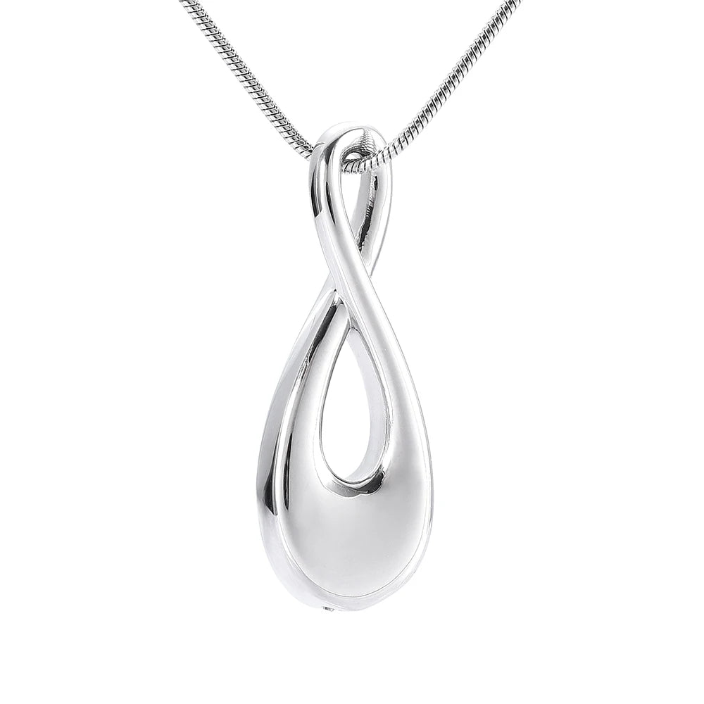 Silver Infinity Teardrop Shaped Cremation Urn Necklace Cremation Necklace Cherished Emblems Silver