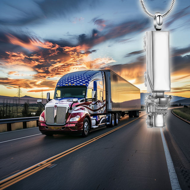 18 Wheeler Semi Truck Urn Necklace Cremation Necklace Cherished Emblems