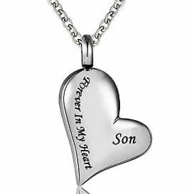 Heart Shaped Cremation Urn Necklace Engraved With "Forever In My Heart" Cremation Necklace Cherished Emblems Son