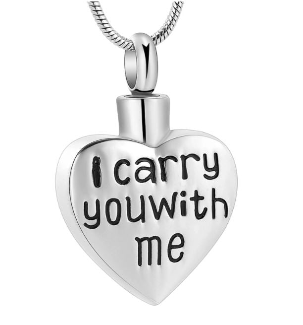 "I Carry You With Me" Heart Cremation Necklace Cremation Necklace Cherished Emblems 