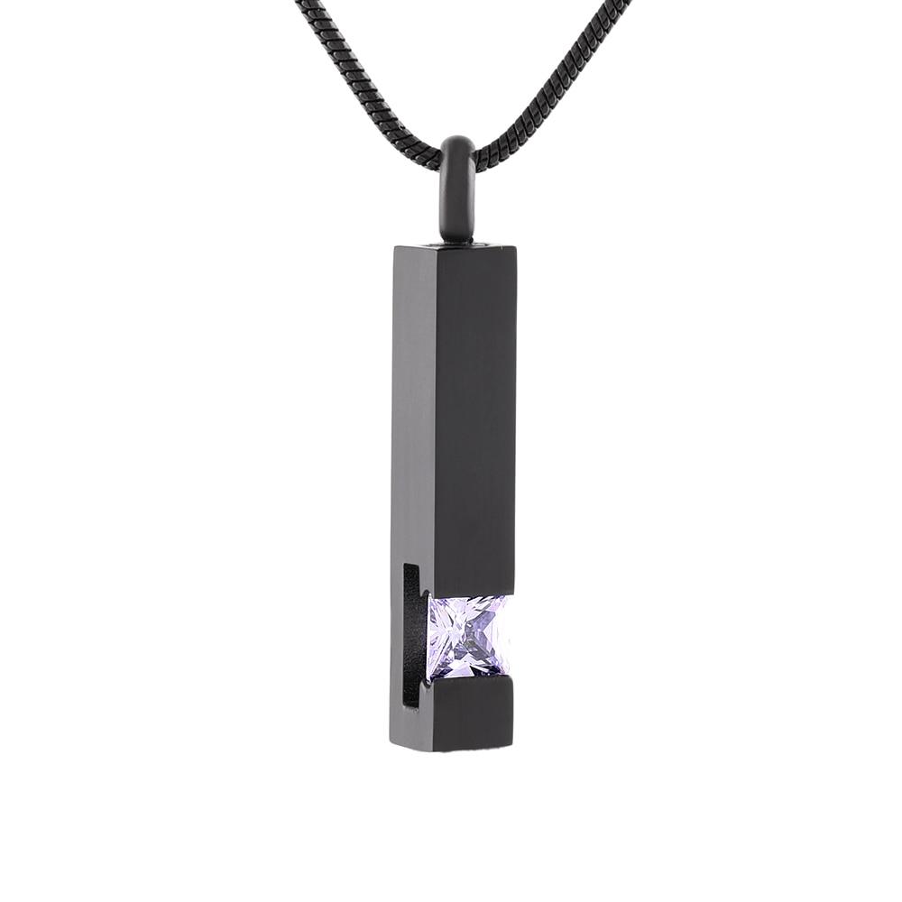 Cremation Necklace - Black Cremation Urn Necklace Column With Gemstone