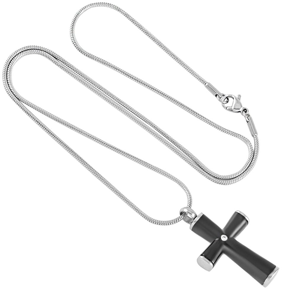 Cremation Necklace - Black Cross With Gemstone Cremation Urn Necklace