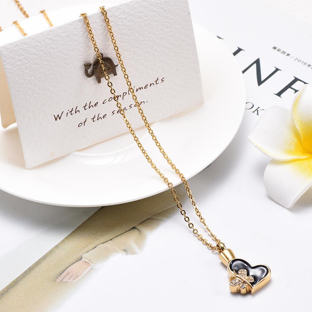 Cremation Necklace - Butterfly & Heart Cremation Urn Necklace With Rhinestones