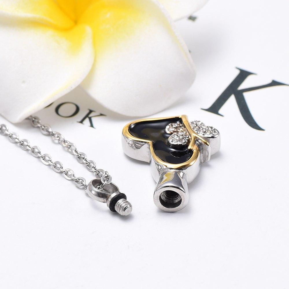 Cremation Necklace - Butterfly & Heart Cremation Urn Necklace With Rhinestones