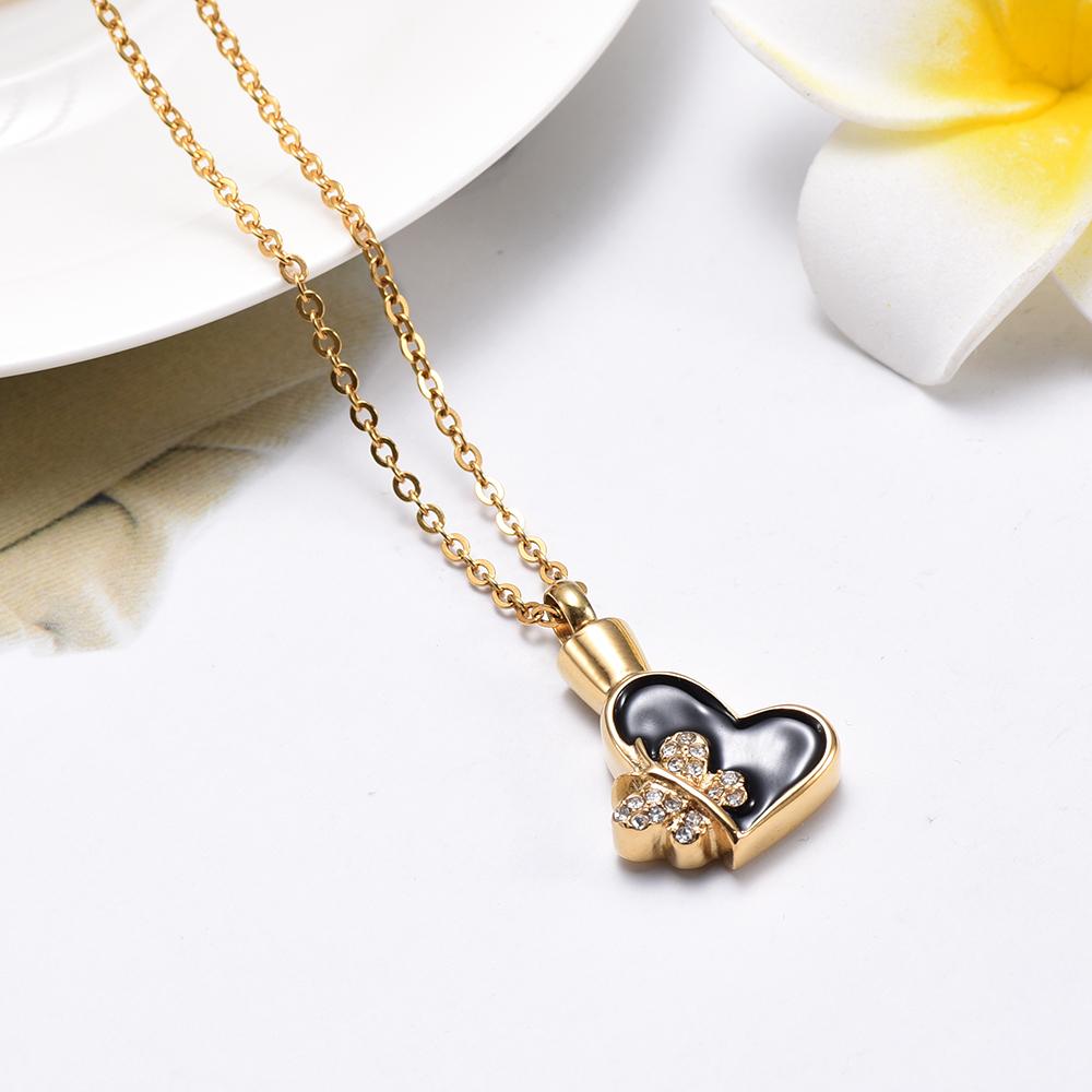 Cremation Necklace - Butterfly & Heart Cremation Urn Necklace With Rhinestones