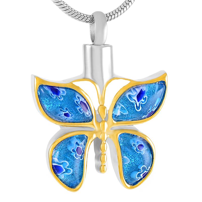 Cremation Necklace - Butterfly Murano Glass Cremation Urn Necklace