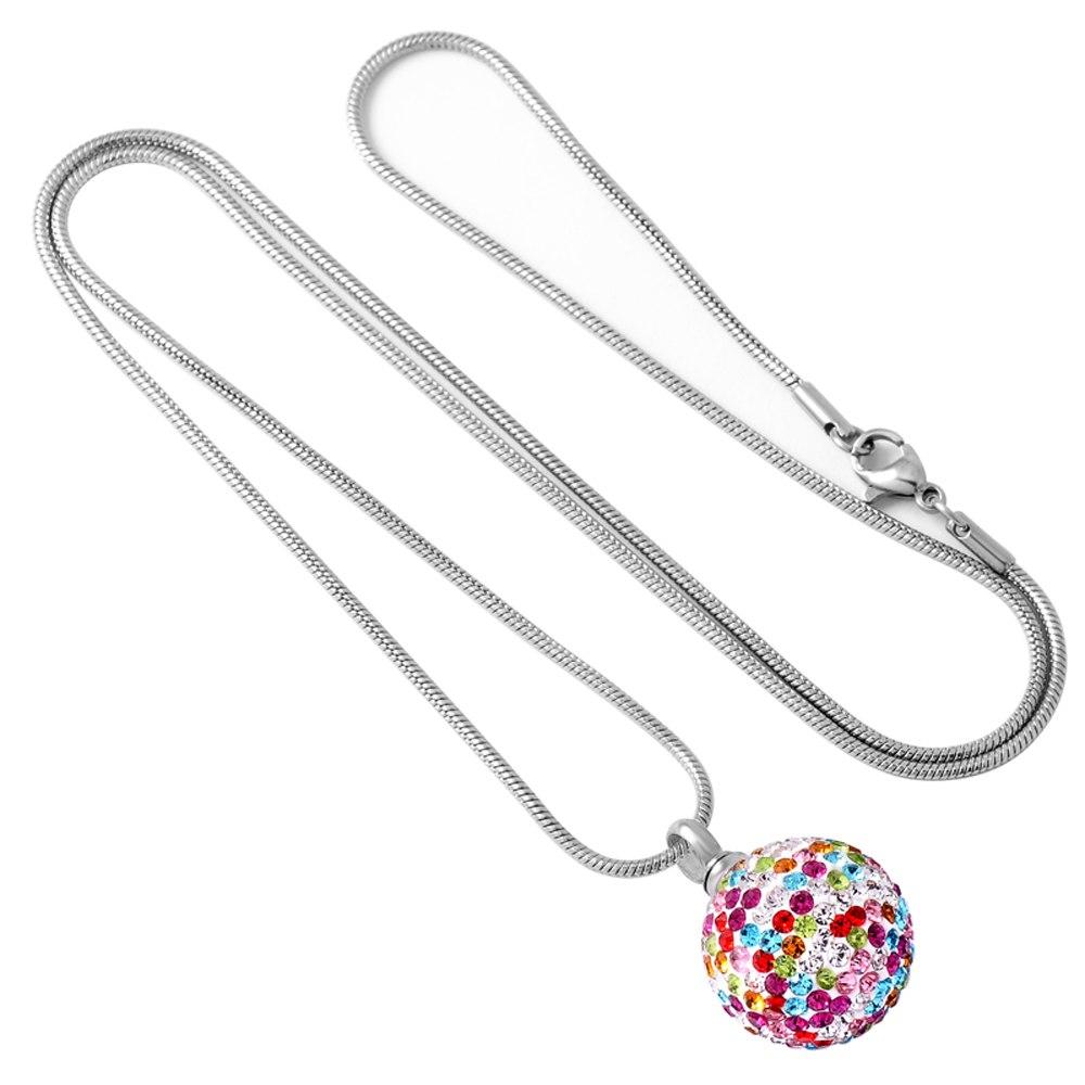 Cremation Necklace - Colorful Crystal Ball Cremation Urn Necklace With Rhinestones