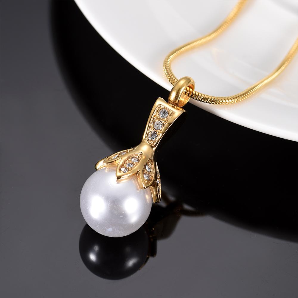 Cremation Necklace - Crystal Flower & Pearl Cremation Urn Necklace With Rhinestones