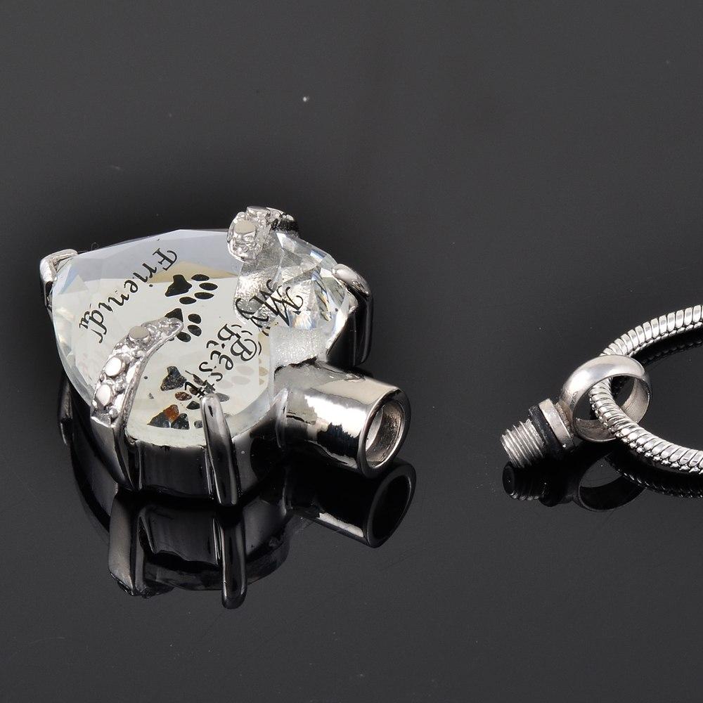 Cremation Necklace - Crystal Heart Pendant Pet Cremation Urn Necklace Etched "My Best Friend"