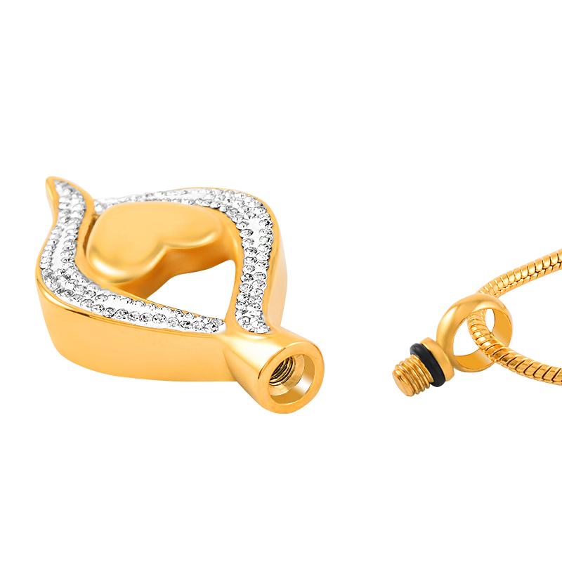 Cremation Necklace - Crystal Teardrop With Heart Cremation Urn Necklace With Rhinestones