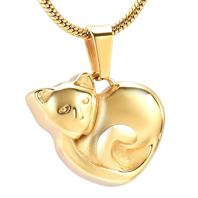 Cremation Necklace - Curled Up Cat Cremation Urn Necklace