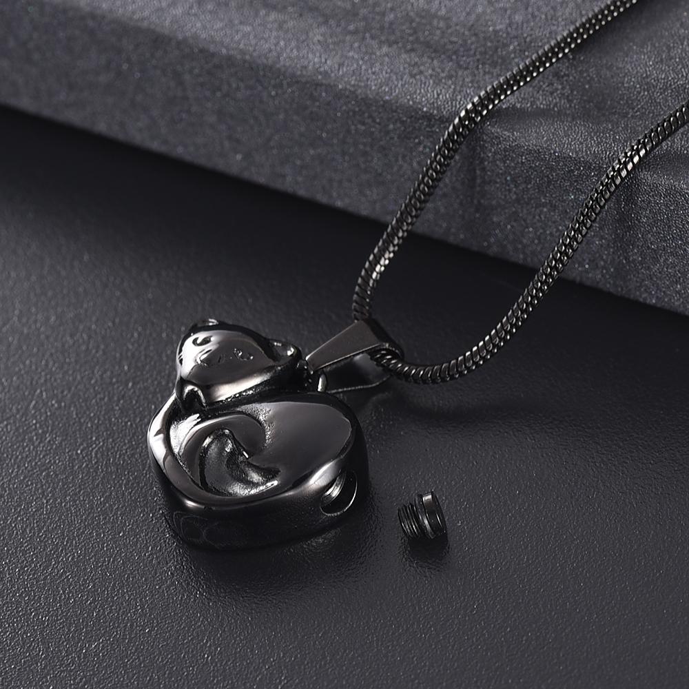 Cremation Necklace - Curled Up Cat Cremation Urn Necklace