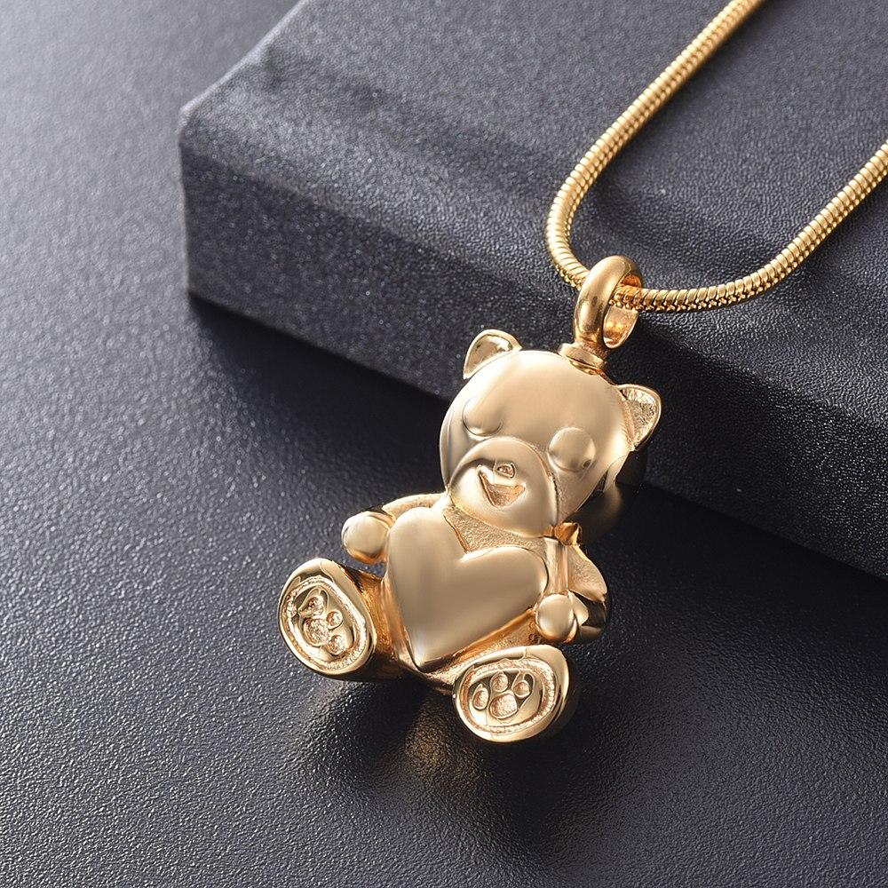 Cremation Necklace - Cute Teddy Bear With Heart Cremation Urn Necklace