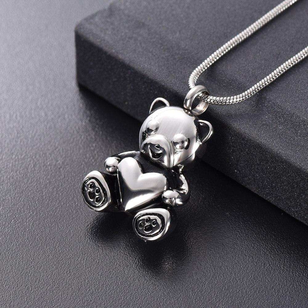 Cremation Necklace - Cute Teddy Bear With Heart Cremation Urn Necklace