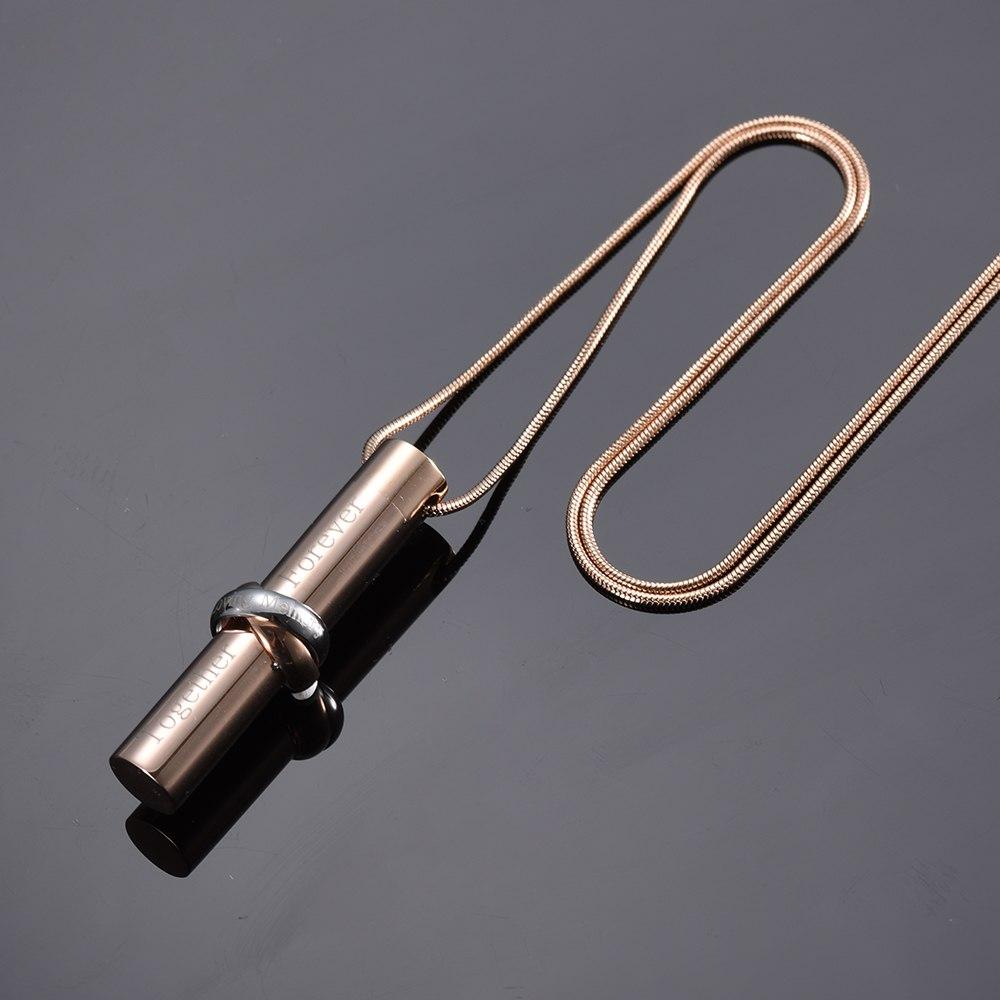 Cremation Necklace - Cylinder Cremation Urn Necklace With Infinity Band Engraved "Together Forever In Loving Memory"