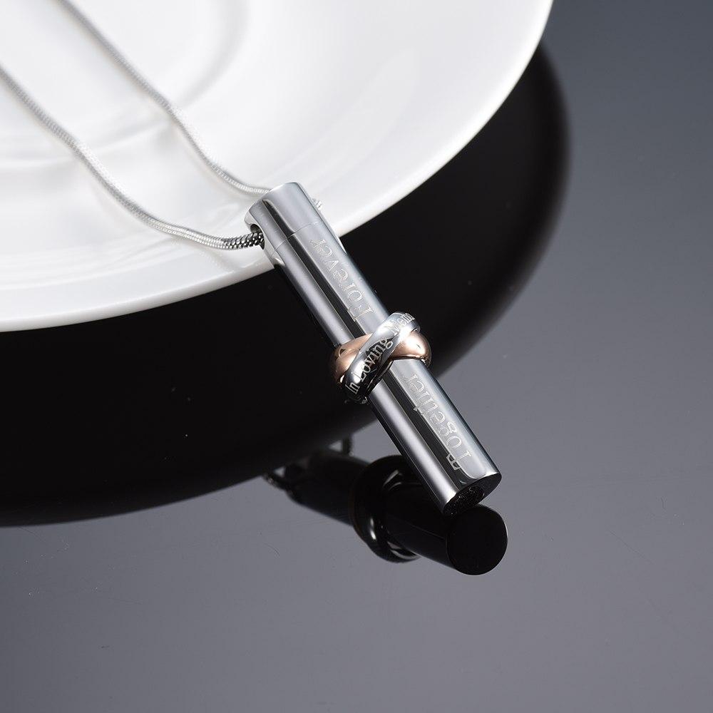 Cremation Necklace - Cylinder Cremation Urn Necklace With Infinity Band Engraved "Together Forever In Loving Memory"