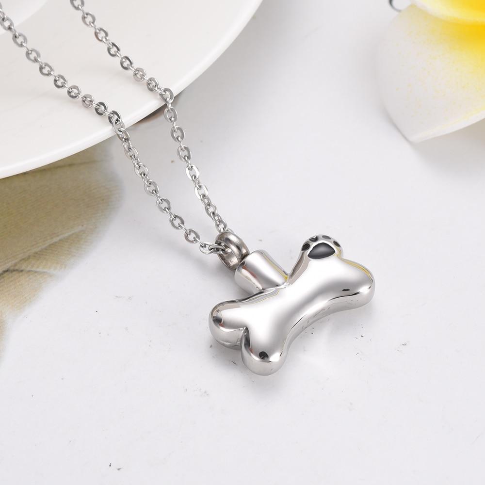 Cremation Necklace - Dog Bone Shaped Cremation Urn Necklace With Paw Print