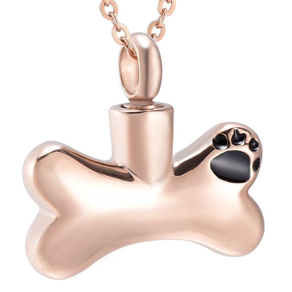 Cremation Necklace - Dog Bone Shaped Cremation Urn Necklace With Paw Print