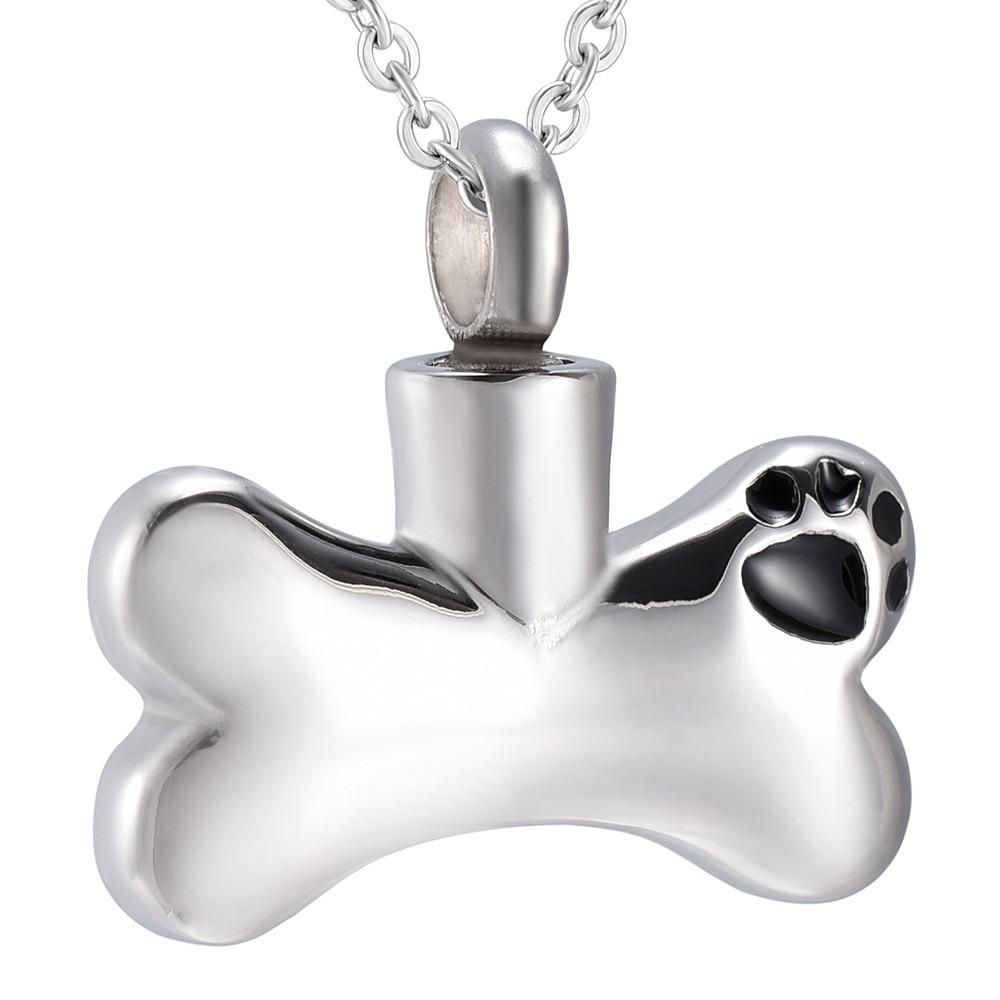 Cremation Necklace - Dog Bone Shaped Cremation Urn Necklace With Paw Print
