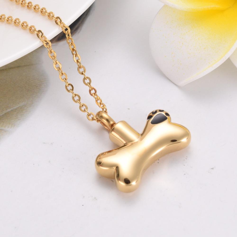 Cremation Necklace - Dog Bone Shaped Cremation Urn Necklace With Paw Print