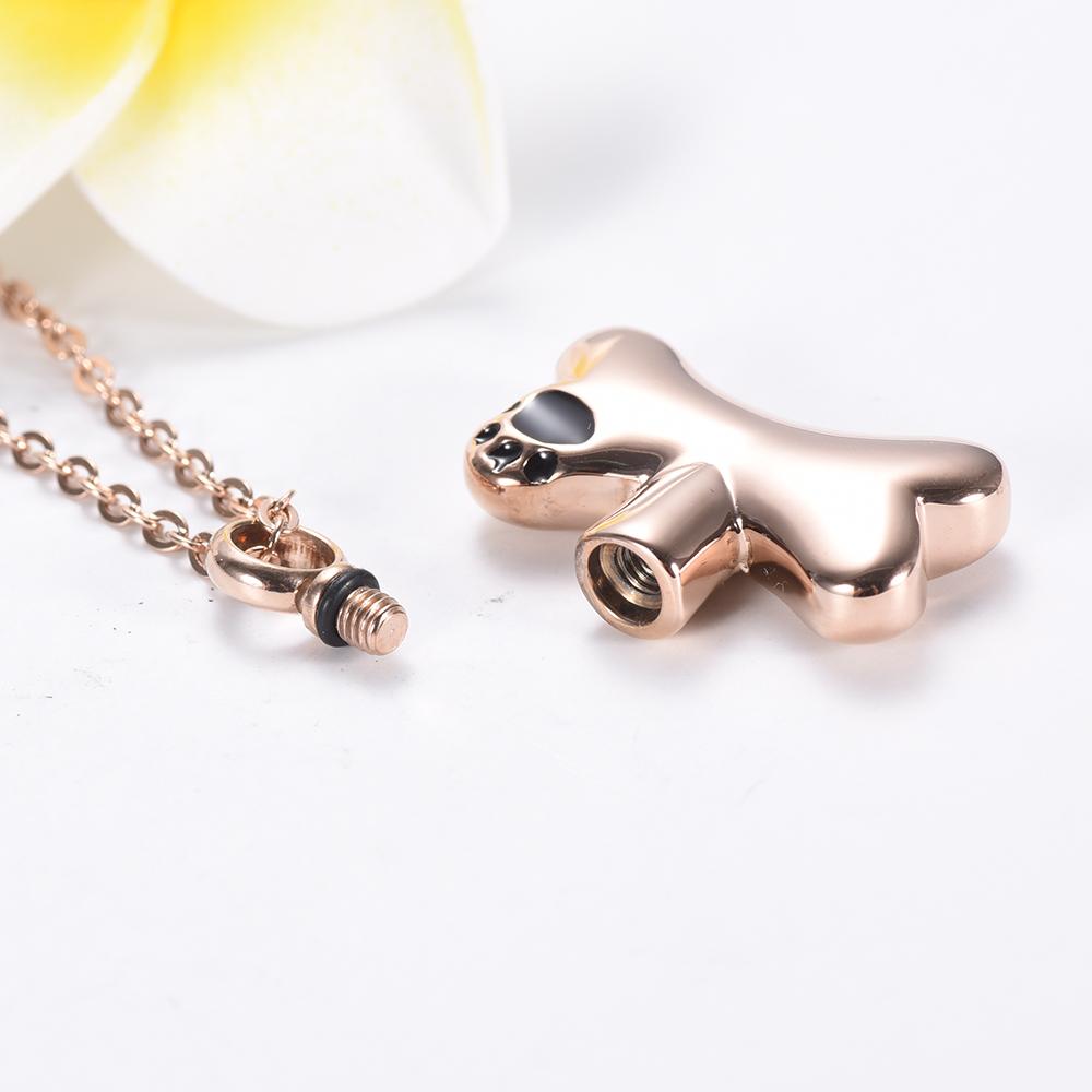 Cremation Necklace - Dog Bone Shaped Cremation Urn Necklace With Paw Print