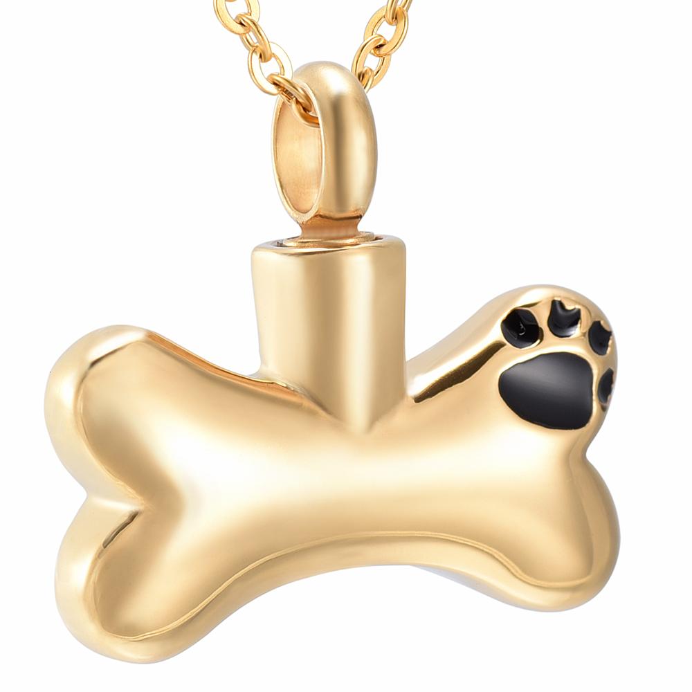 Cremation Necklace - Dog Bone Shaped Cremation Urn Necklace With Paw Print