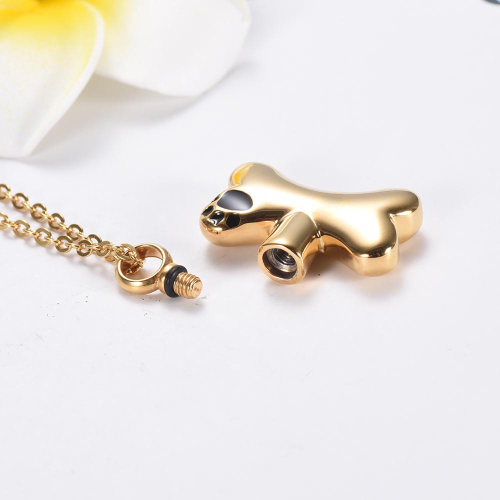 Cremation Necklace - Dog Bone Shaped Cremation Urn Necklace With Paw Print