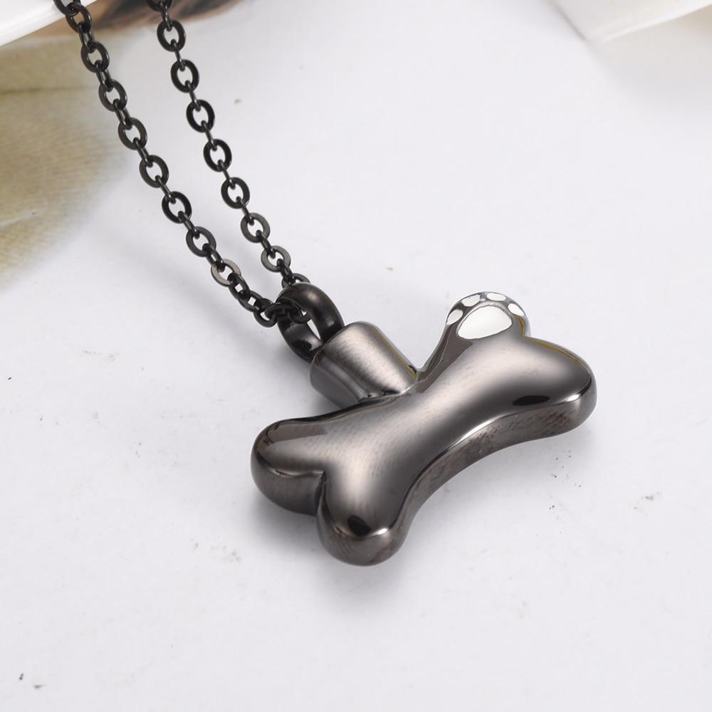 Cremation Necklace - Dog Bone Shaped Cremation Urn Necklace With Paw Print