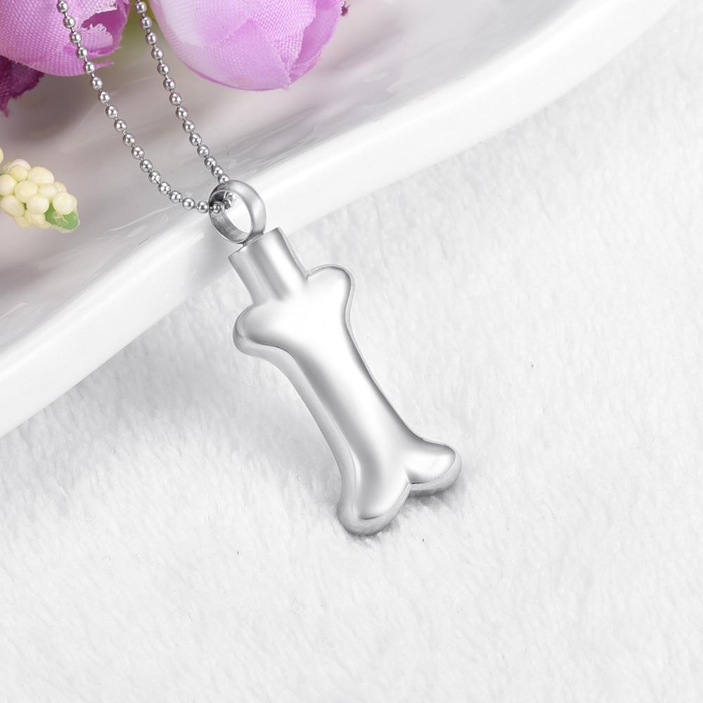 Cremation Necklace - Dog Bone Shaped Cremation Urn Necklace With Rhinestones