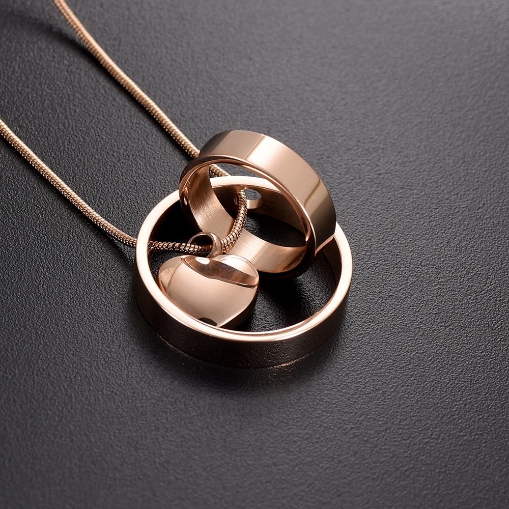 Cremation Necklace - Dual Circle Around Heart Cremation Urn Necklace