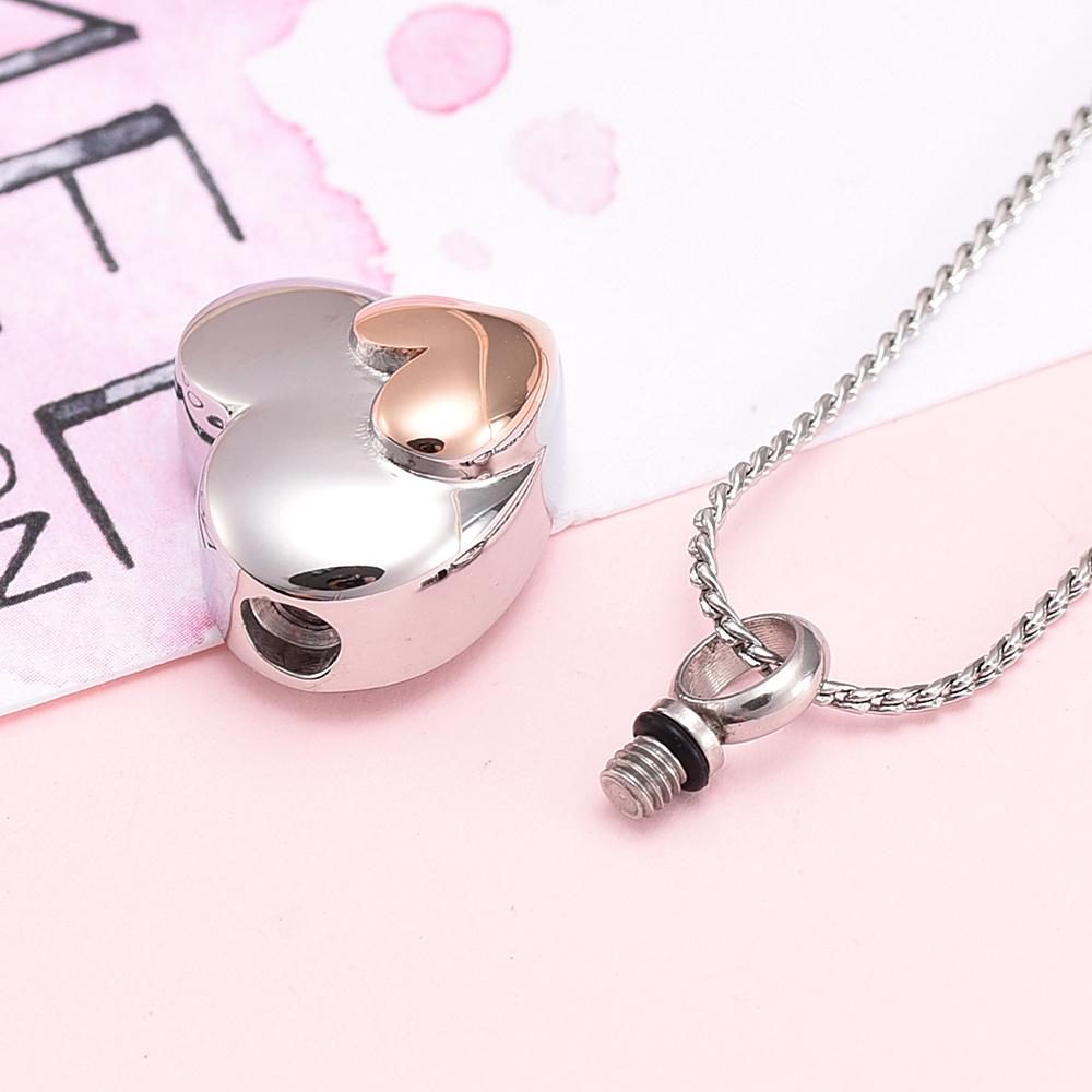 Cremation Necklace - Dual Heart Shaped Cremation Urn Necklace