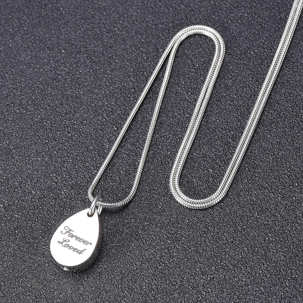 Cremation Necklace - "Forever Loved" Teardrop Cremation Urn Necklace